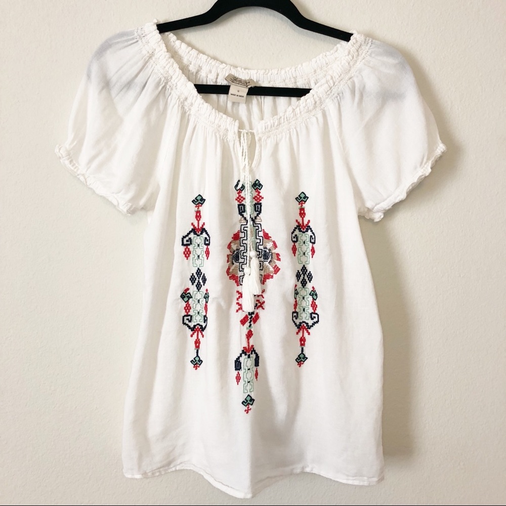 Lucky Brand white embroidered peasant top